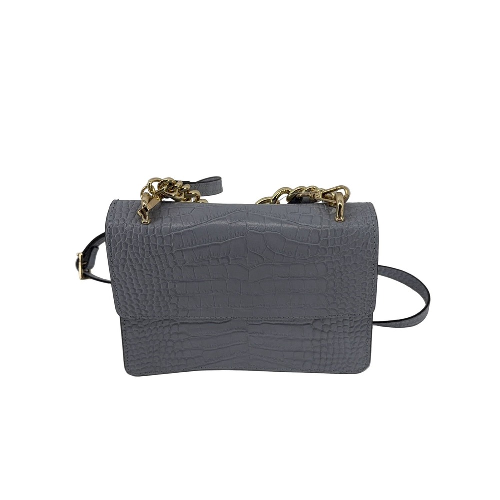House of Harlow Flap Handbag Women's Blue Grey Croc Embossed Leather Crossbody